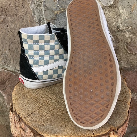 Vans Grey and White Checkered High-Tops with Black Suede Mens 7.5 Womens 9 - Picture 9 of 11